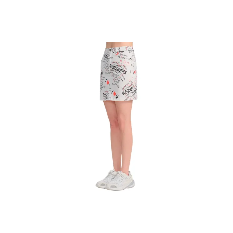 Blood Glitter Denim Short Skirts Women's White Floral-1