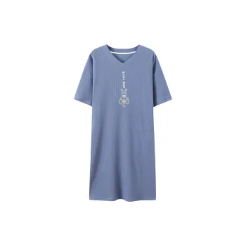 Close-fitting Areas Nightgown Women's Blue