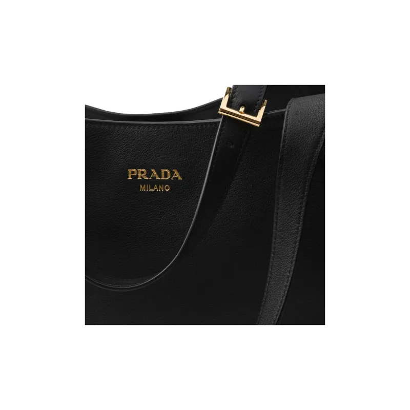 PRADA Leather Tote Bag Shopping Bag Shoulder Bag Handbag Large Size Women's Black-4