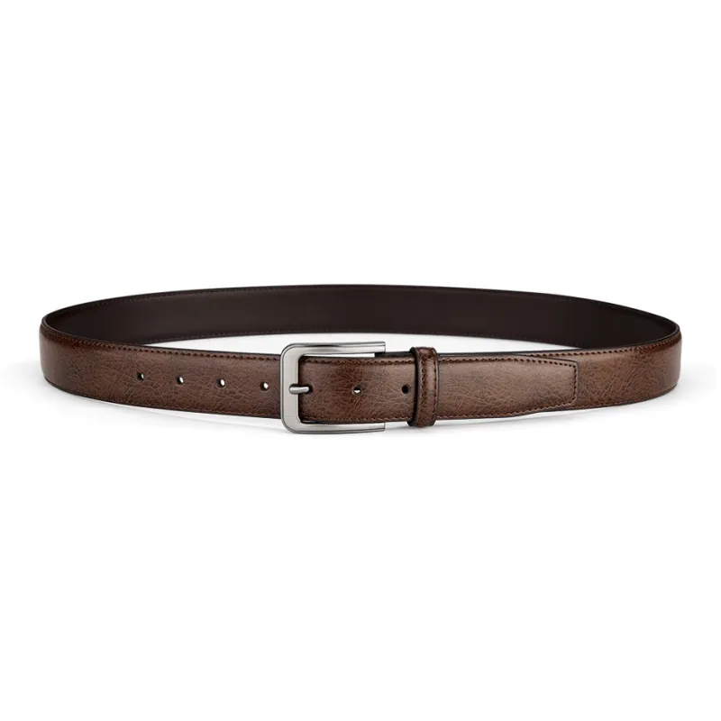 WilliamPOLO Cow Leather Leather Belts Men's Gunmetal Buckle Coffee Strap 3.4cm Wide-4
