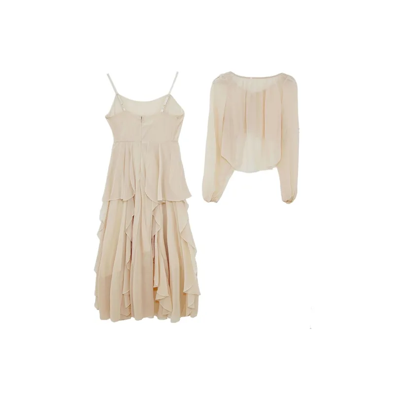 Icicofficial Slip Dresses Women's Apricot Two Piece Set-1