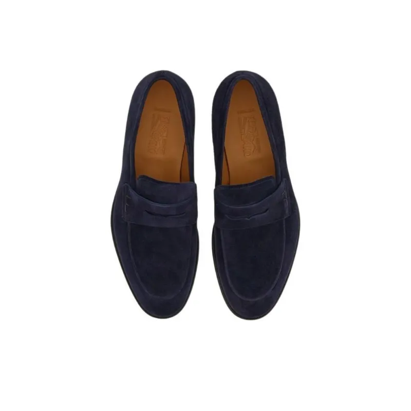 FERRAGAMO Tramezza Penny Loafers Men's Blue-4