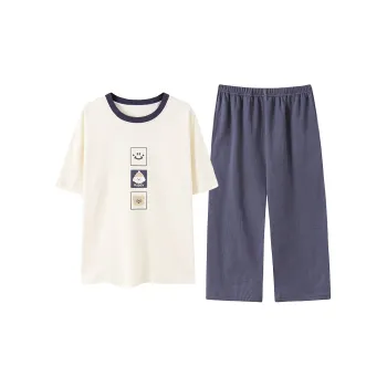 Close-fitting Areas Pajama Set Women's Beige Yellow