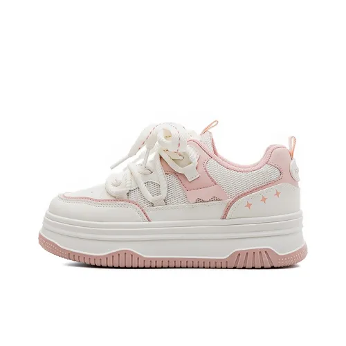 HUANQIU Abrasion Resistant Low Top Skateboard Shoes Women's White Pink