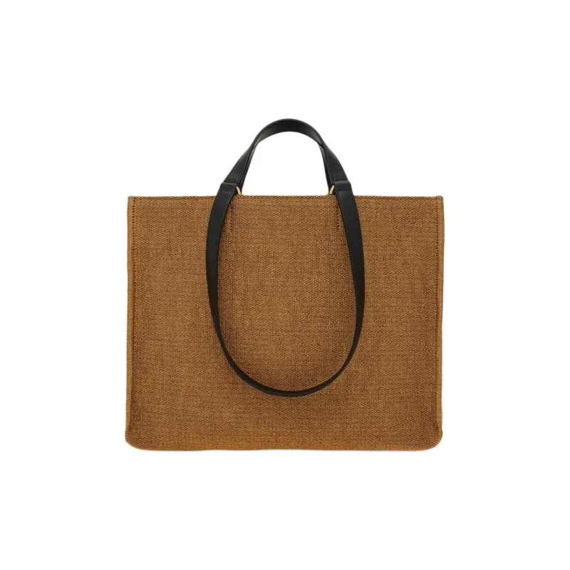 FERRAGAMO Raffia And Cotton Tote Bag Shopping Bag Handbag Medium Size Women's Honey & Black-2