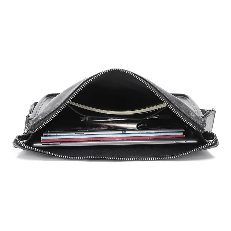 ELLE HOMME Top Grain Cow Leather Crossbody Bag Trumpets Men's Black-5