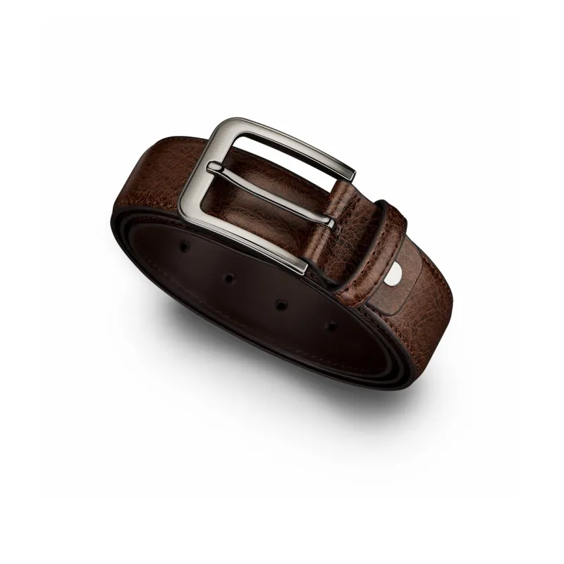 WilliamPOLO Cow Leather Leather Belts Men's Gunmetal Buckle Coffee Strap 3.4cm Wide-2