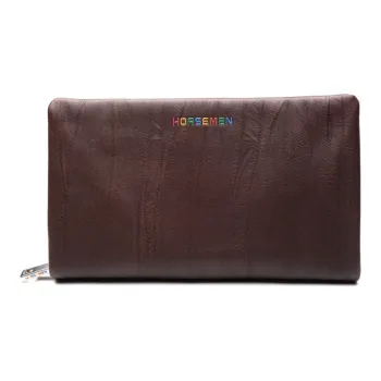 HORSEMEN Top Grain Cow Leather Multiple Card Slots Clutch Large Size Men's Coffee