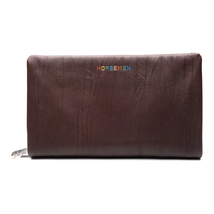 HORSEMEN Top Grain Cow Leather Multiple Card Slots Clutch Large Size Men's Coffee-0