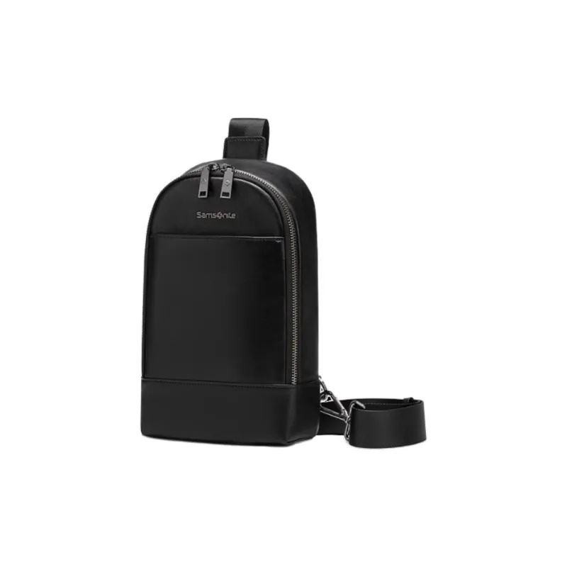 SAMSONITE Cow Leather Patchwork With Microfiber Leather Sling Bag Medium Size Men's Black-1