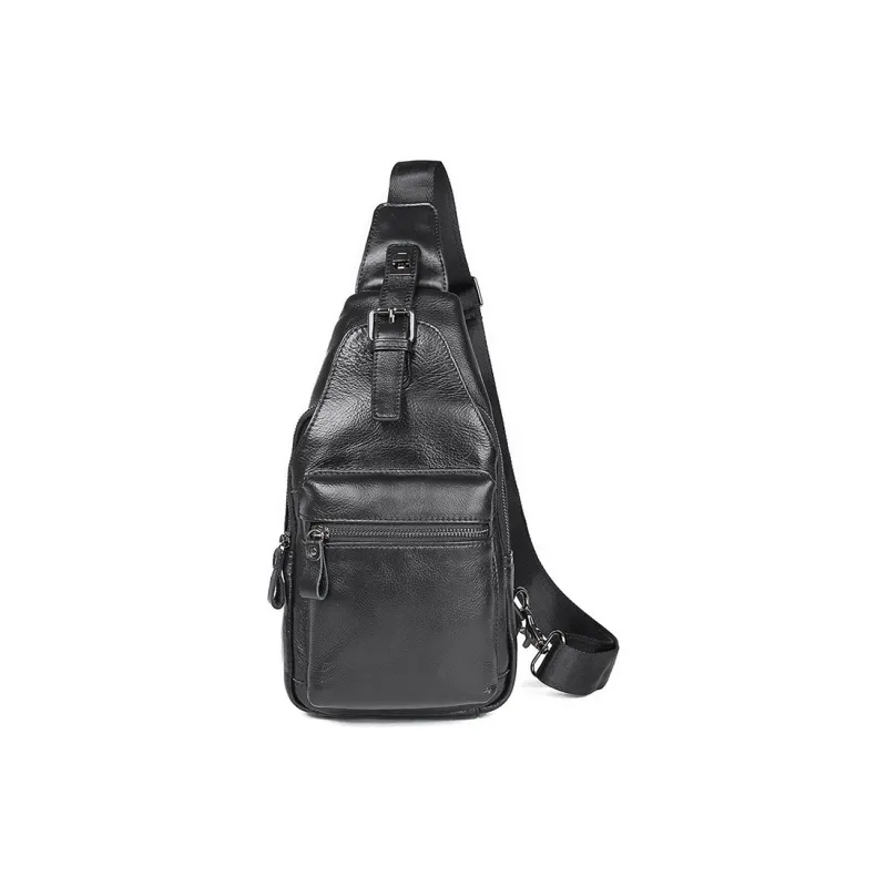 DOSRFINI Genuine Leather Cow Leather Sling Bag Medium Size Men's Black/Chocolate-1
