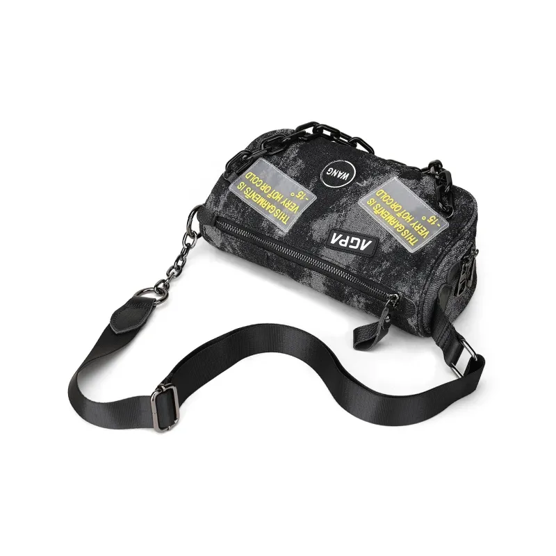 Fillove Denim Shoulder Bag Regular Unisex Black-4