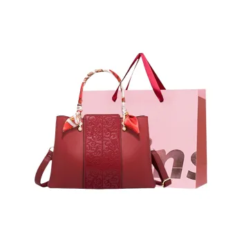 WHEELY BABY+ PU Wedding Bag Embroidery, Boston Bag, One Shoulder Handbag Tubas Women's Red