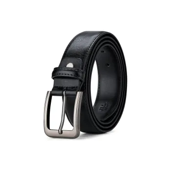 WilliamPOLO Cow Leather Leather Belts Men's Gunmetal Buckle Black Strap 3.4cm Wide