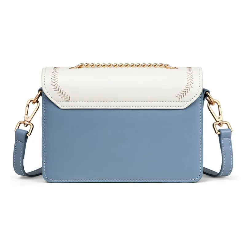 C°BANNER Cow Leather With Synthetic Leather One Shoulder Crossbody Small Square Bag Regular Women's Blue & White-4
