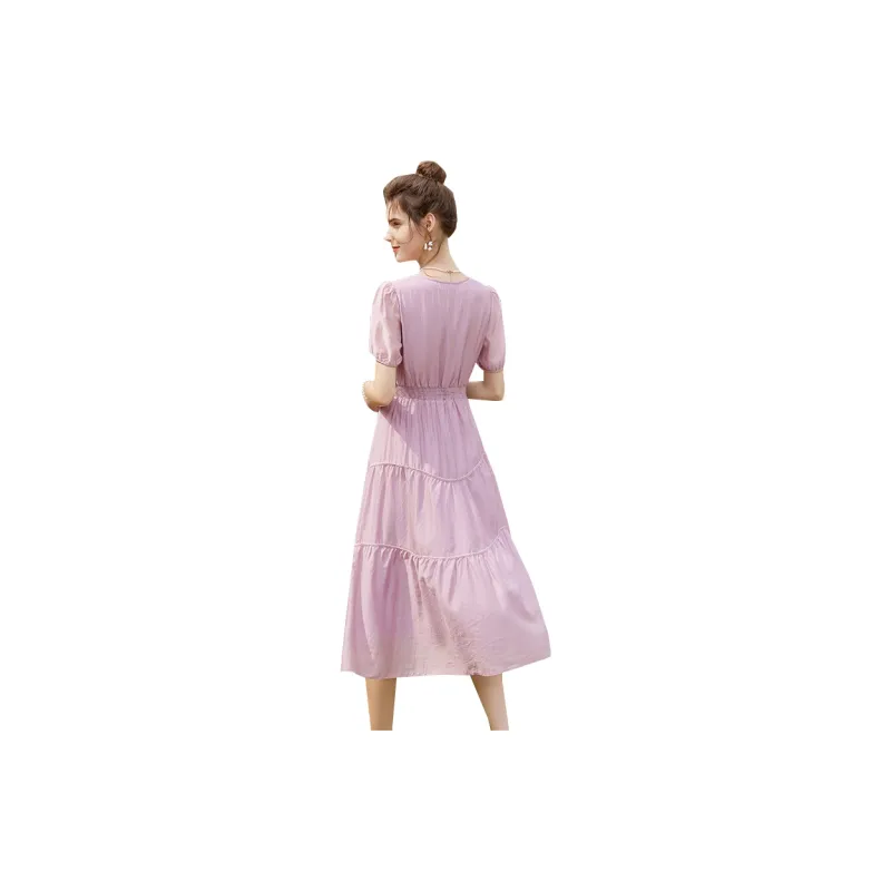 TOUCH Short Sleeved Dress Women's Pink Purple-1