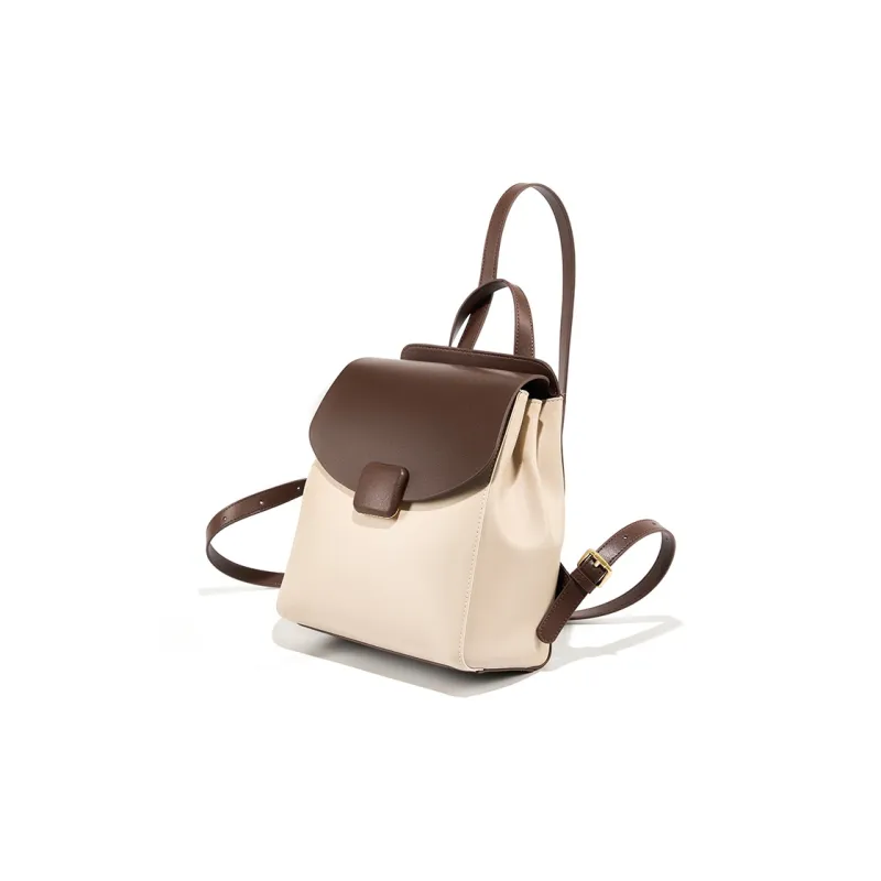 Carnival Keep Cow Leather Backpack Regular Women's Beige With Coffee-2