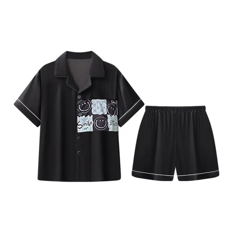 Qiao Ni Tong Pajama Set Men's Elegant Black-0
