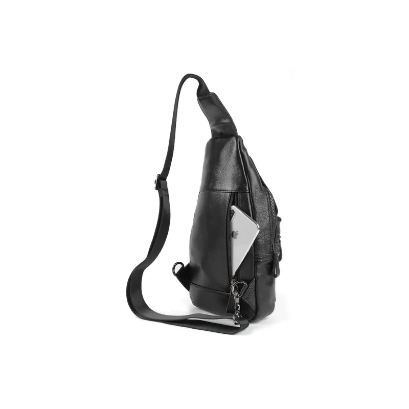DOSRFINI Genuine Leather Cow Leather Sling Bag Medium Size Men's Black/Chocolate-2