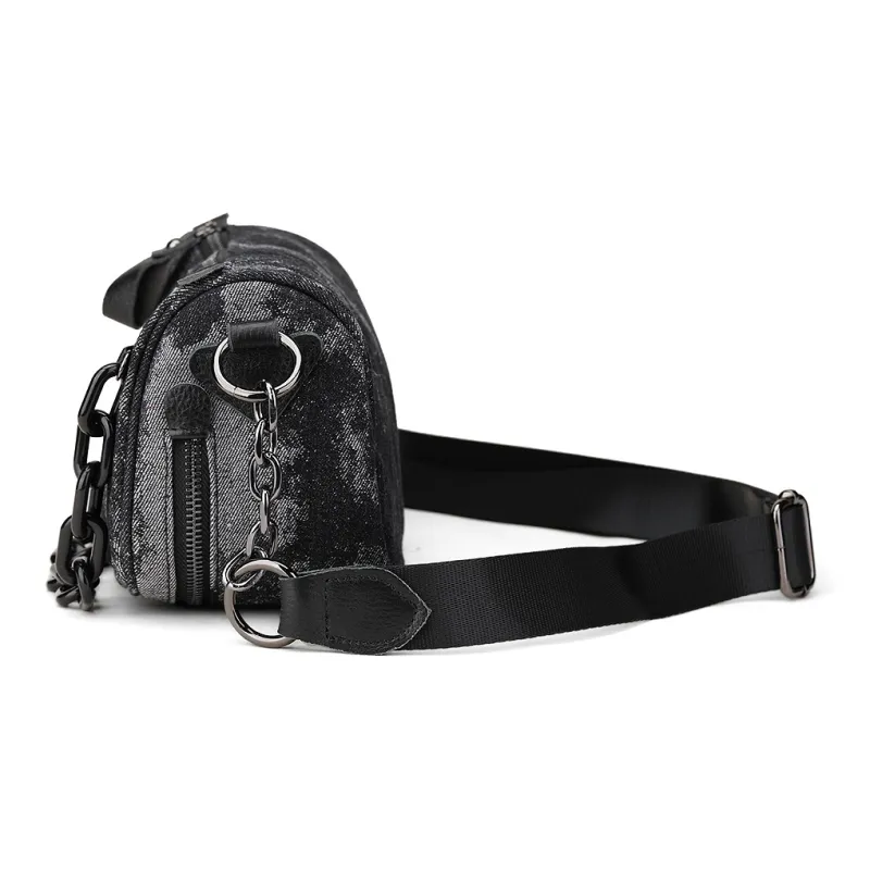 Fillove Denim Shoulder Bag Regular Unisex Black-2