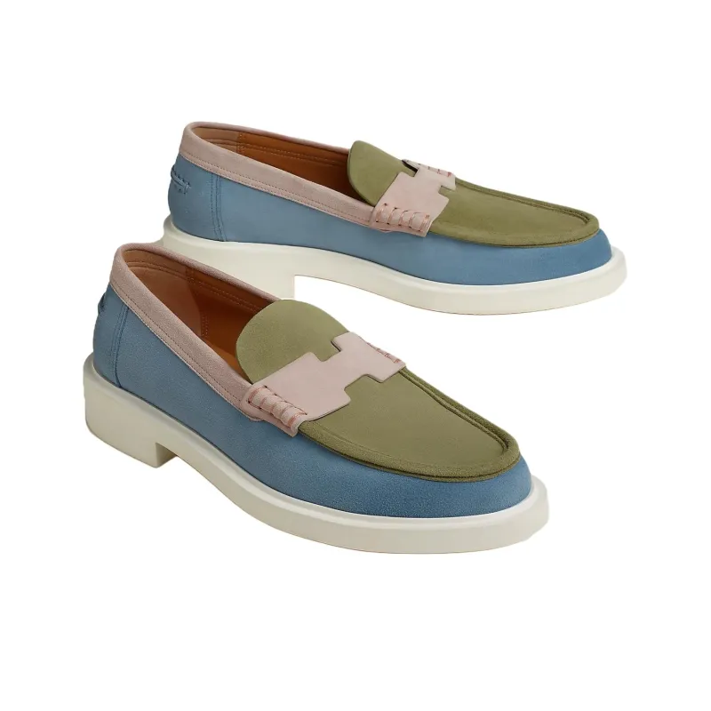 HERMES Guillaume Loafers Men's Blue-2