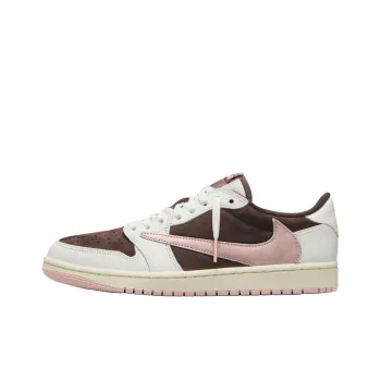 Travis Scott x Jordan Air Jordan 1 Coverage Wear Resistant Low Top Skateboard Shoes Women's Brown Pink