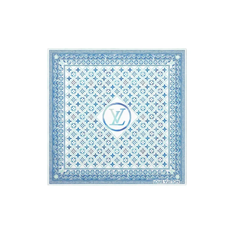 LOUIS VUITTON Silk Scarves Unisex Blue-1