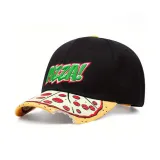 PIZZA Black Embroidered Slouchy Baseball Cap (Curved Brim)