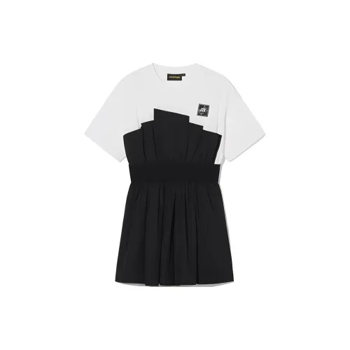 Mini Cream Short-Sleeved Dresses Women's Black