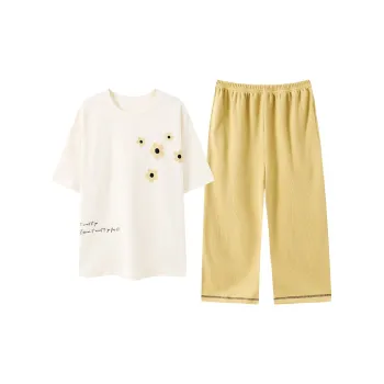 Close-fitting Areas Pajama Set Women's Beige Yellow