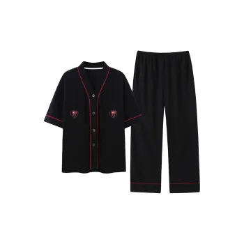 Close-fitting Areas Pajama Set Women's Black