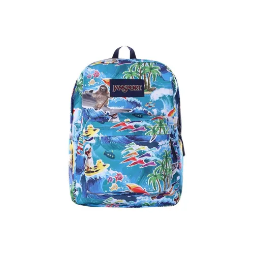 JanSport Polyester Backpack Medium Size Unisex Blue & Multicolor