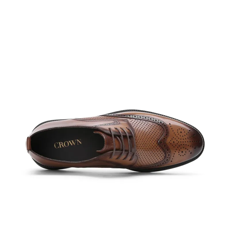 CROWN Dress Shoes Men's Light Brown One Yard Larger-3