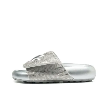 LIANGHUO Rubber Sole Rhinestone Slip-Resistant Abrasion-Resistant Slide Slippers Women's Silver