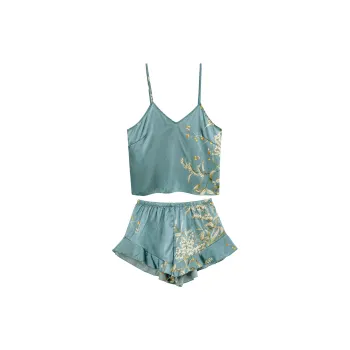 Flowers In Water Pajama Set Women's Green Cherry