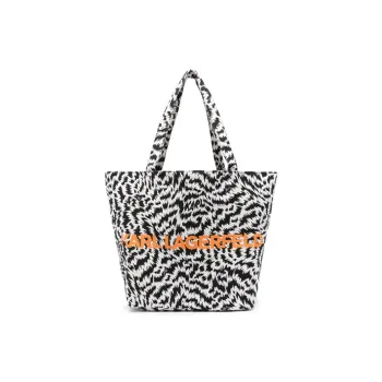 KARL LAGERFELD Canvas Canvas Bag Tote Bag Shopping Bag Handbag Women's Black Splicing White Splicing Orange
