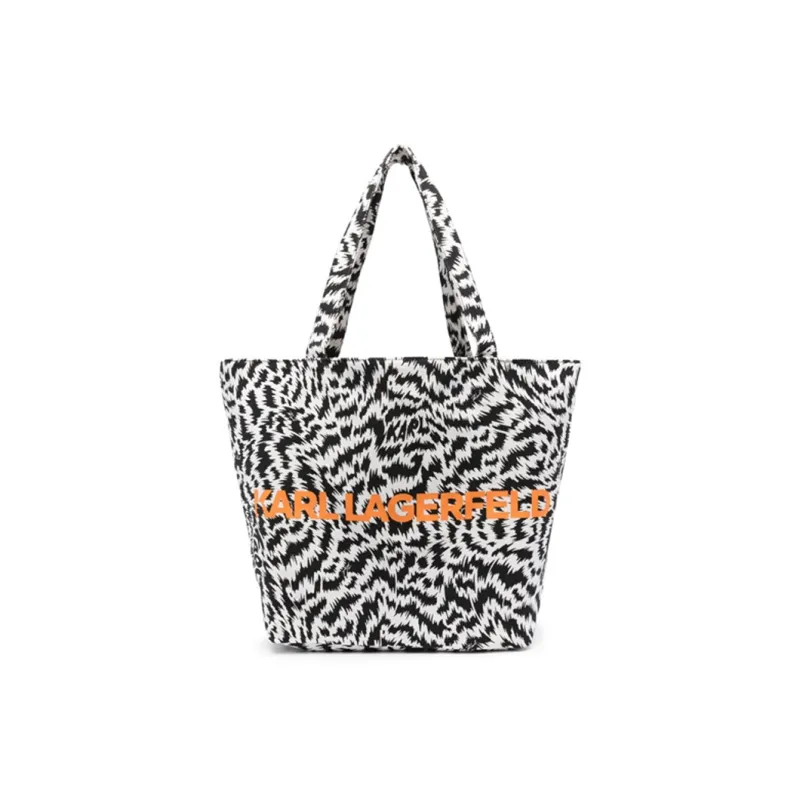 KARL LAGERFELD Canvas Canvas Bag Tote Bag Shopping Bag Handbag Women's Black Splicing White Splicing Orange-0