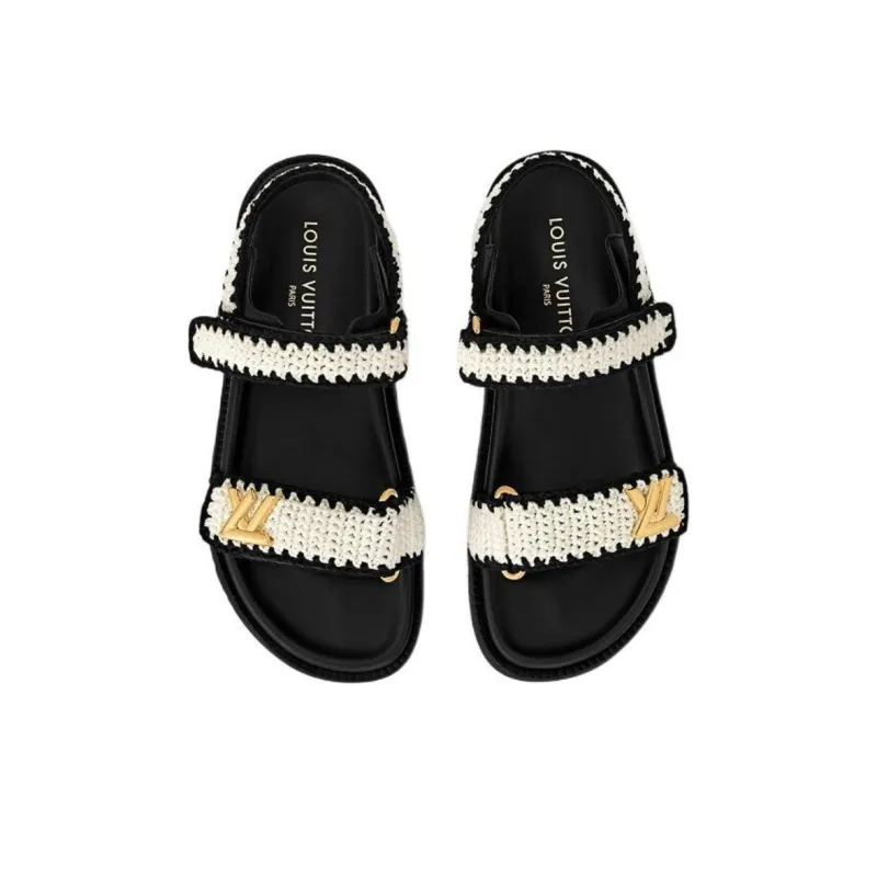 LOUIS VUITTON Sunset Comfort One Strap Sandals Women's Black-4