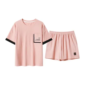 Close-fitting Areas Pajama Set Women's Pink