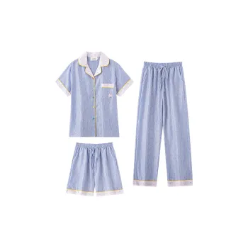 Wabi Town Pajama Set Women's Blue Pink Stripes