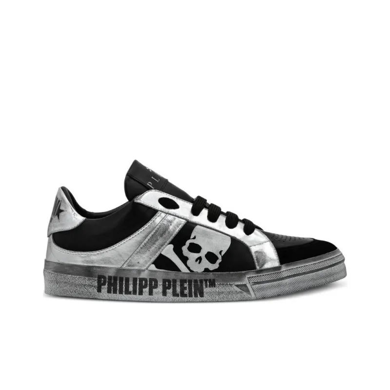 PHILIPP PLEIN Retrokickz TM Low Top Skateboard Shoes Men's Black Silver-1