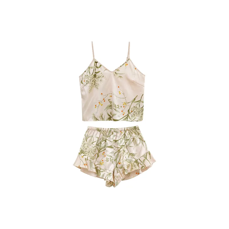 Flowers In Water Pajama Set Women's Champagne Cherry-0