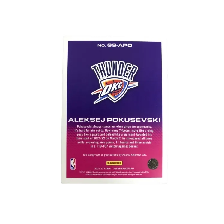 PANINI 2020 21 Panini RC Thunder Pokusevski Sticker 75 Paralel Player Cards Card Product Pass Sports Cards 1 Pc-1