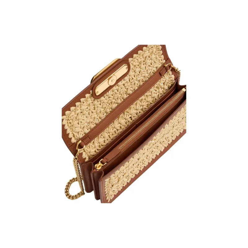 Valentino Raffia With Leather Wallet, Shoulder Bag, Crossbody Bag Women's Natural & Brown-5