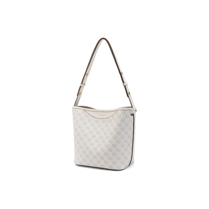 BELLE Premium Texture Shoulder Bag Medium Size Women's Coffee, Beige-7