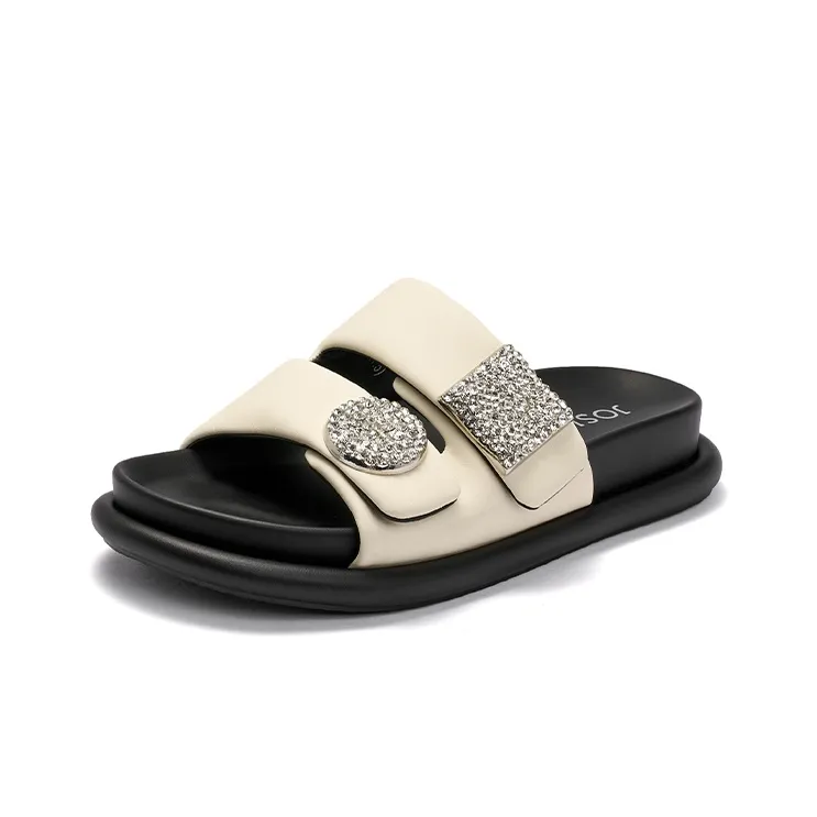 JOSINY Slide Slippers Women's Black, Ecru, Silver-4