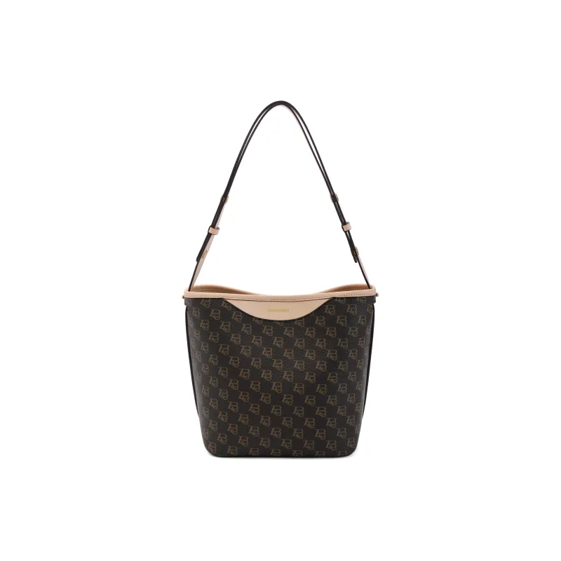 BELLE Premium Texture Shoulder Bag Medium Size Women's Coffee, Beige-0