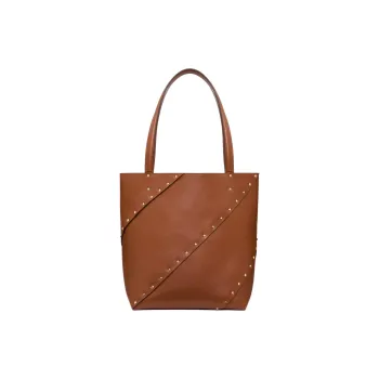 Valentino ROCKSTUD Calfskin Tote Bag Shopping Bag Handbag Small Size Women's Brown