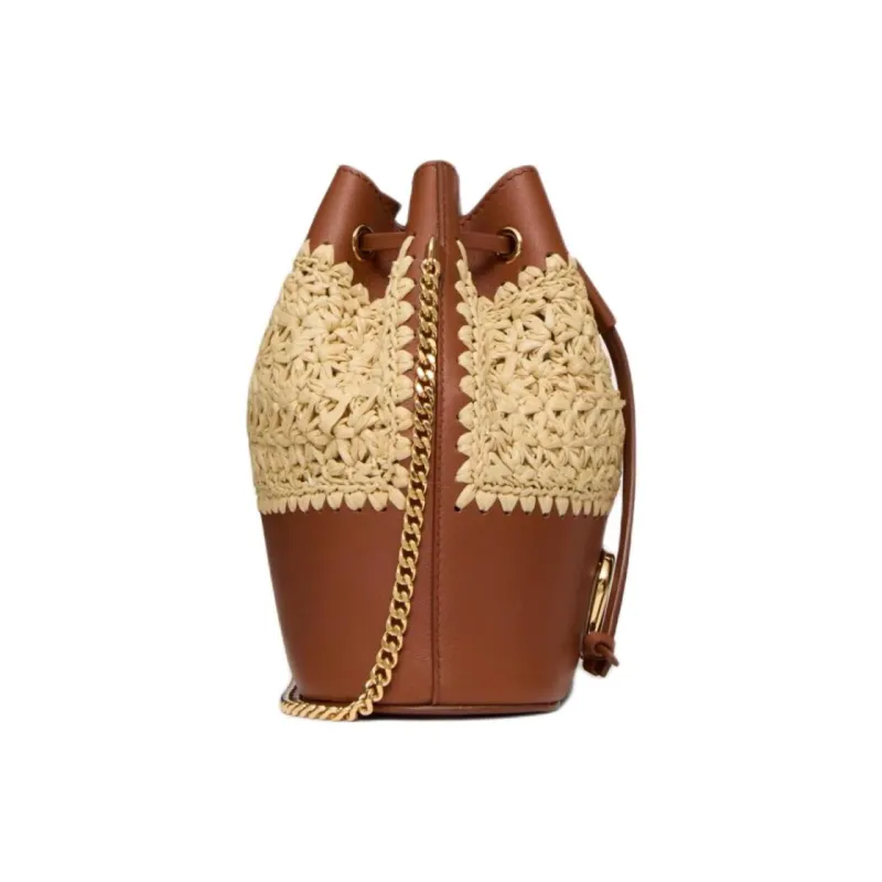 Valentino Raffia With Leather Bucket Bags Shoulder Bag Crossbody Bag Mini Women's Natural & Brown-3