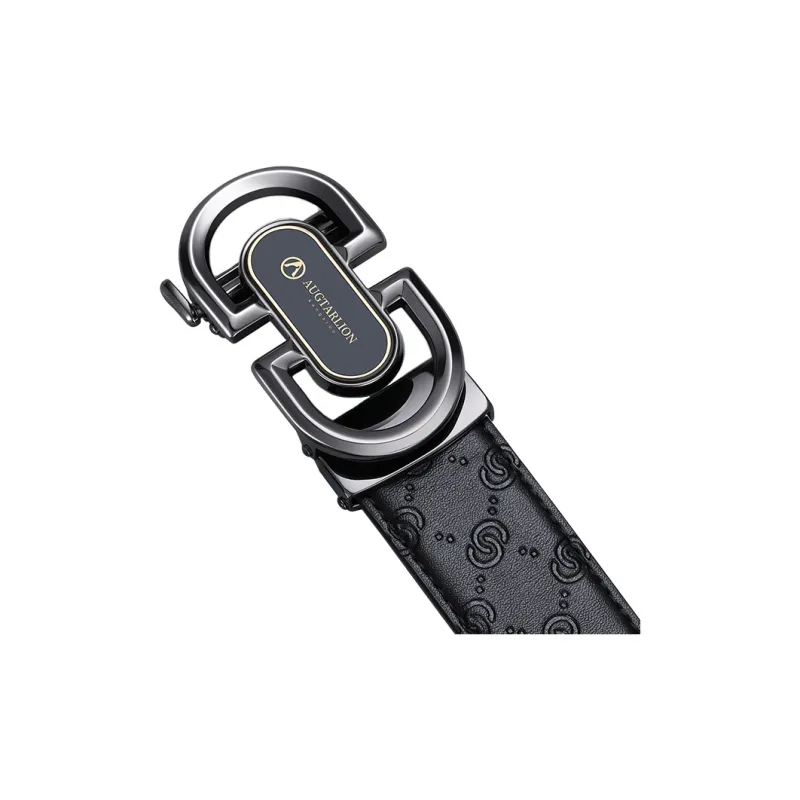 AUGTARLION Business Casual Automatic Buckle Pant Belt Cow Leather Leather Belts Men's Gunmetal/Silver Width 3.5cm-2